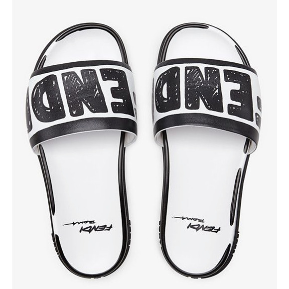 Fendi Joshua Vides White Black Leather Logo Mule Slide Flat Flop Sandal 36.5 - Picture 1 of 12